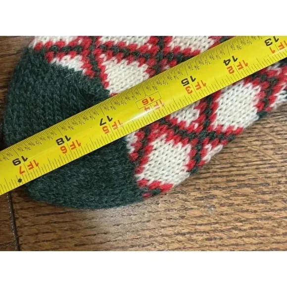 Vintage 80s Knit Set Of (2) Christmas Stocking Red Green Snowflake - Picture 5 of 10